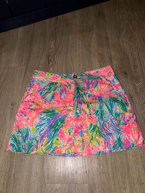 Lilly Pulitzer Neon Coral & Aqua Tropical Print Mini Skirt